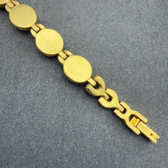 Vintage Gold Tone Multi Color Oval Cabochon Scarab Style Link Bracelet Glass - Picture 7 of 9